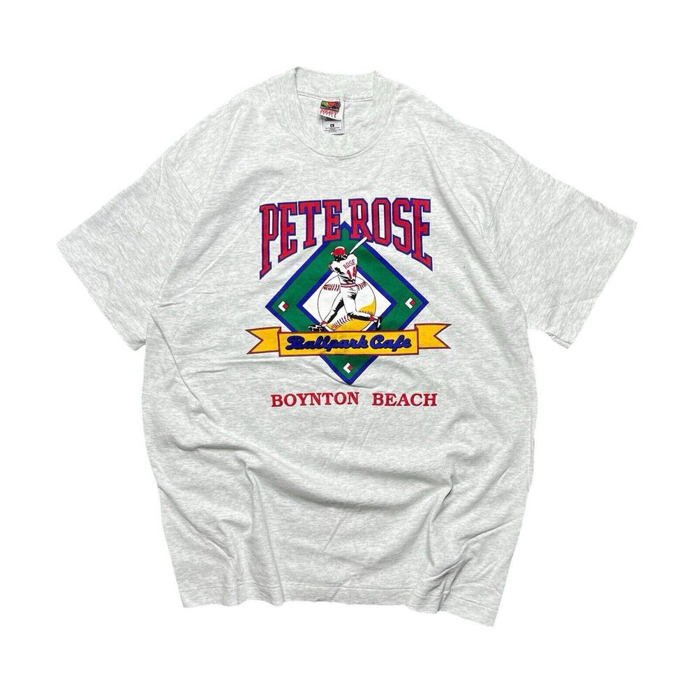 90s PETE ROSE  BALLPARK CAFE  T-Shirt * Hanes Gray, Mens XL